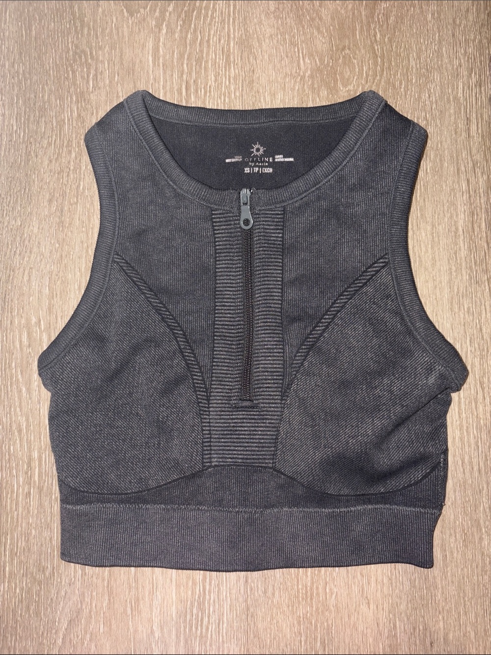 Aerie Offline Women's Charcoal Ribbed Zip-Front Sports Bra